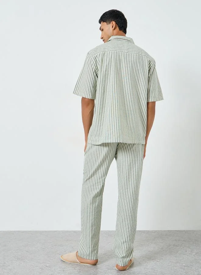 Styli  Men Striped Woven Shirt and Pyjama Set for Men | Best Price UAE